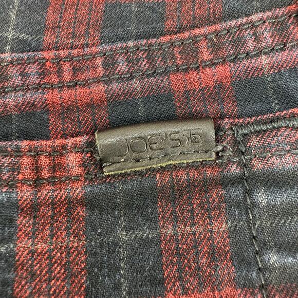 Joe's Jeans Women's 30 (10) Red Black Plaid Zip Skinny Moto Style Slash Pockets - Picture 6 of 14
